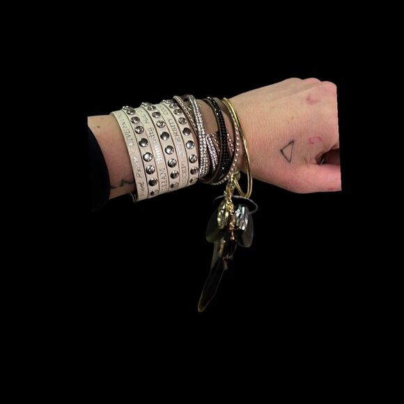 Custom Upcycled Gold + Black + White Bangle Wristlet Keychains - Picture 2 of 7